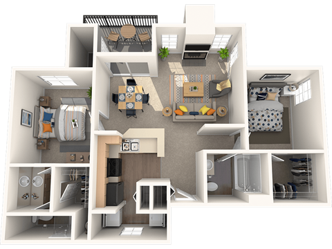 a rendering of a 3d floor plan of a house